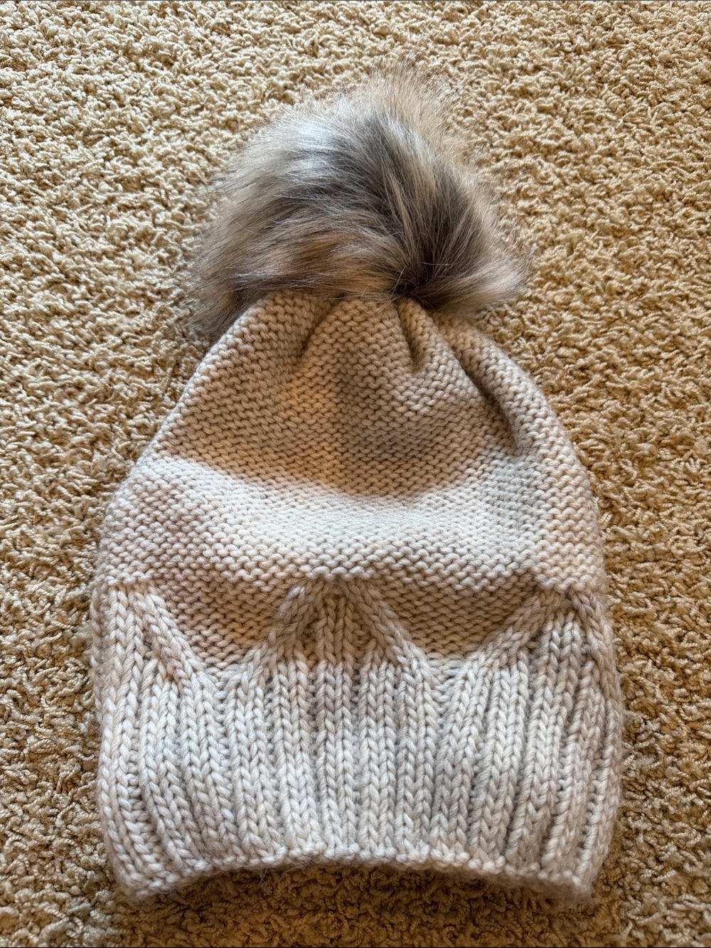 Cozy Knit fleece-lined Pom Beanie in Light Beige